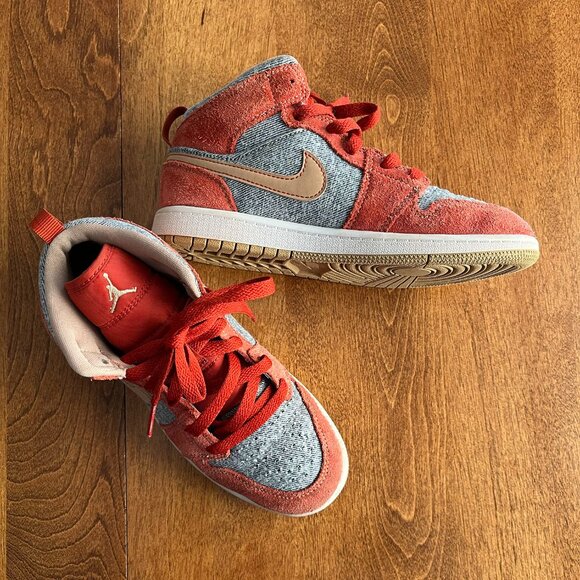 Jordan Other - Air Jordan 1 Mid Denim/Red Suede 2.5Y